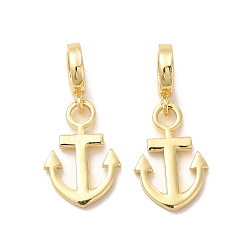 Real 18K Gold Plated Rack Plating Brass European Dangle Charms, Large Hole Pendants, Cadmium Free & Lead Free, Anchor, Real 18K Gold Plated, 25mm, Anchor: 17.5x11.5x2mm, Hole: 5mm
