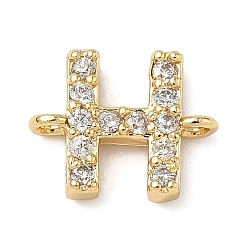 Letter H Подвески-буквы с микропаве из латуни и прозрачными кубическими циркониями, реальный 18 k позолоченный, стойки покрытие, без кадмия и без свинца, долговечный, Письмо ч, 8.5~9.5x6.5~12.5x2.5 мм, отверстие : 1.2 мм