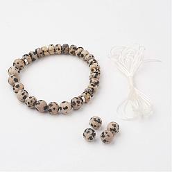 Dalmatian Jasper Natural Dalmatian Jasper Stretch Bracelets, with Brass Spacer Beads, Abacus and Round, Faceted, 56mm(2-1/4 inch)