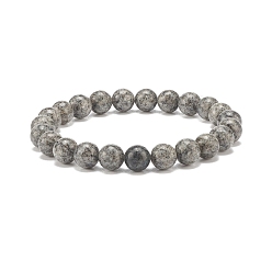 Gray Natural Sesame Jasper/Kiwi Jasper Round Beaded Stretch Bracelet, Gemstone Jewelry for Women, Gray, Beads: 8mm, Inner Diameter: 2-1/8 inch(5.5cm)