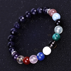 Mixed Stone Natural & Synthetic Mixed Gemstone Beaded Stretch Bracelets, with Synthetic Blue Goldstone Constellation, 7-1/4 inch(18.5cm)