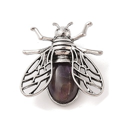 Аметист Брошь натурального аметиста, антикварная брошь в виде пчелы из сплава серебра, 38x36x11.5 мм, отверстие : 5x6 мм