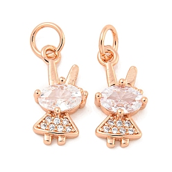 Розовое Золото Покрытие стойки латунь микропаве прозрачные подвески из кубического циркония, долговечный, с прыжковых колец, без свинца и без кадмия, кролик, розовое золото , 15x7x3 мм, отверстие : 3 мм