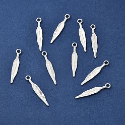 Silver Tibetan Style Alloy Pendants, Lead Free & Cadmium Free, Leaf, Silver, 29x5x2mm, Hole: 2mm, about 1600pcs/1000g