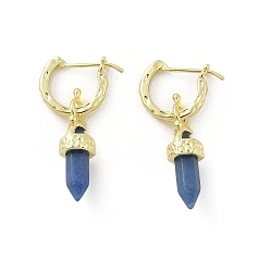 Синий Авантюрин Серьги-кольца из натурального голубого авантюрина, с ионным покрытием (IP) латунные выводы, шестиугольная пирамида, золотые, 32x7 мм