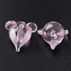 Pink Handmade Transparent Lampwork Beads, Mouse, Pink, 16~17x17~18x16~18mm, Hole: 1.8mm