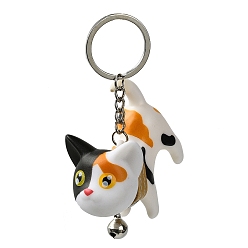Colorful Resin Keychains, with PU Leather Decor and Alloy Split Rings, Cat Shape, Colorful, 9cm