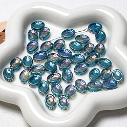 Steel Blue Lampwork Beads, Czech Bead, Oval, Steel Blue, 10x14mm, Hole: 0.7mm, 10pcs/bag