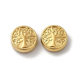 Real 18K Gold Plated 304 Stainless Steel Beads, Flat Round with Tree of Life, Real 18K Gold Plated, 11x4mm, Hole: 1mm