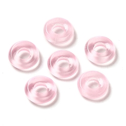 Pearl Pink Transparent Glass European Beads, Large Hole, Flat Round, Pearl Pink, 12x4mm, Hole: 5mm