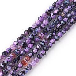 Dark Orchid Natural Fire Crackle Agate Bead Strands, Dyed, Faceted, Round, Dark Orchid, 10mm, Hole: 1mm, about 38pcs/strand, 14.9 inch