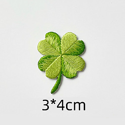 Green Computerized Embroidery Cloth Self-Adhesive/Sew on Patches, Costume Accessories, Clover, Green, 40x30mm