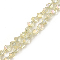 Light Goldenrod Yellow Electroplate Transparent Glass Beads Strands, Full Rainbow Plated, Twist, Light Goldenrod Yellow, 8.2x8.2x6.8mm, Hole: 1mm, about 80pcs/strand, 25.98 inch(66cm)