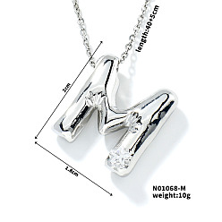 Letter M Ожерелья с подвеской в форме буквы из латуни, прозрачный кубический цирконий, ожерелья в стиле хип-хоп, платина, Буква М, 15.75 дюйм (40 см)