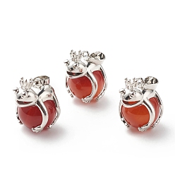 Red Agate Natural Red Agate Pendants, with Platinum Tone Brass Findings, Cadmium Free & Lead Free, Frog with Round Ball, 25x22.5x17mm, Hole: 4.5x7.5mm
