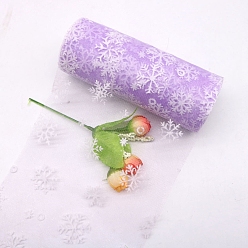 Lilac 10 Yards Christmas Polyester Deco Mesh Ribbon, Printed Snowflake Tulle Fabric, for Bowknot Making, Lilac, 150mm