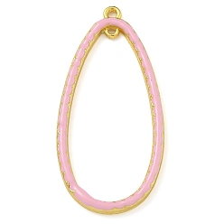 Бледно-Розовый Подвески из латуни с эмалью в стойку, долговечный, без свинца и без кадмия, реальный 18 k позолоченный, очарование слезы, розовый жемчуг, 45x22x3 мм, Отверстие : 1.6 мм & 1 мм
