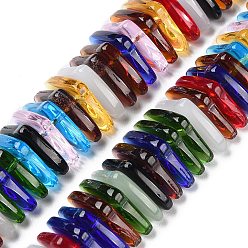 Mixed Color Glass Beads Strands, Triangle, Mixed Color, 9x15.5x3mm, Hole: 1mm, about 100pcs/strand, 12.01''(30.5cm)