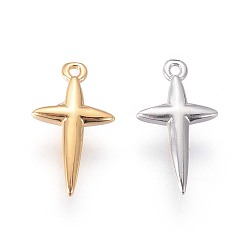 Platinum & Golden Brass Tiny Cross Charms, Long-Lasting Plated, Mixed Color, 11.5x6x2mm, Hole: 0.7mm