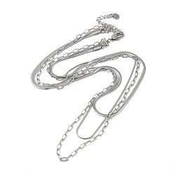 Stainless Steel Color Titanium Steel Chains Three Layers Necklaces, Stainless Steel Color, 16.34 inch(41.5cm)