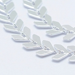 Silver Brass Handmade Chains, Cobs Chains, Unwelded, Long-Lasting Plated, Leaf, Silver Color Plated, 6.5x6x0.5mm