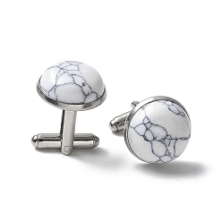 Говлит 304 пуговицы на манжетах из нержавеющей стали., с синтетическим Howlite, для аксессуаров одежды, полукруглый, 30~31x17.5 мм