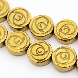 Golden Plated Electroplate Non-magnetic Synthetic Hematite Beads Strands, Rose, Golden Plated, 8x3mm, Hole: 1mm,  about 48pcs/strand, 15.7 inch
