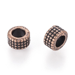 Red Copper Tibetan Style Beads, Zinc Alloy, Lead Free & Cadmium Free, Column, Red Copper Color, 5mm in diameter, 3mm long, hole: 3mm