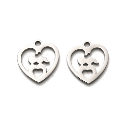Human Valentine's Day 316 Surgical Stainless Steel Charms, Laser Cut, Heart Charm, Stainless Steel Color, Human, 14x13x1mm, Hole: 1.6mm