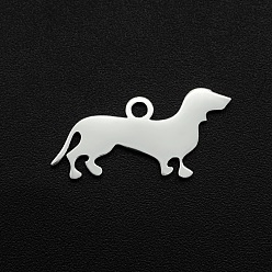Stainless Steel Color 201 Stainless Steel Pendants,  Laser Cut, Dachshund, Stainless Steel Color, 10x19x1mm, Hole: 1.6mm