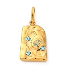 Аквамарин 304 прелести нержавеющей стали, со стразами, ионное покрытие (ip), реальный 14 k позолоченный, прямоугольные, аквамарин, 17x10.5x3.5 мм, отверстие : 5x3 мм