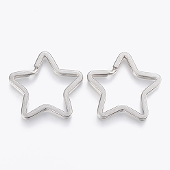 Stainless Steel Color 304 Stainless Steel Split Key Rings, Keychain Clasp Findings, Star, Stainless Steel Color, 34x35x3mm, Inner Diameter: 30x24mm