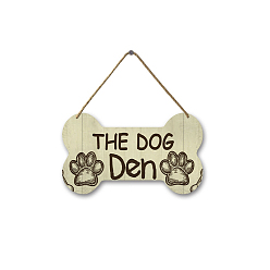 Light Khaki Dog Bone with Word Wood Pendant Decoration, Hanging Sign Plaque for Puppy Pet House Door Wall Decoration, Light Khaki, Pendant: 120x210mm