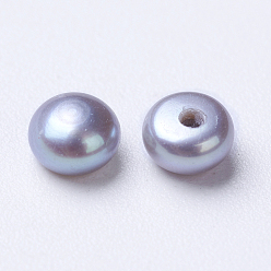 Slate Blue Natural Cultured Freshwater Pearl Beads, Dyed, Half Drilled, Round, Slate Blue, 3.5~4x2.5mm, Hole: 1mm