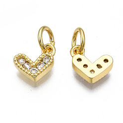 Clear Brass Micro Pave Cubic Zirconia Charms, with Jump Ring, Heart, Real 16K Gold Plated, Nickel Free, Clear, 8x8x2mm, Jump Ring: 5x1mm, 3mm inner diameter
