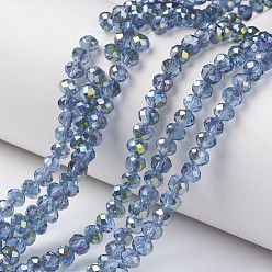 Light Sky Blue Electroplate Transparent Glass Beads Strands, Half Green Plated, Faceted, Rondelle, Light Sky Blue, 6x5mm, Hole: 1mm, about 92~94pcs/strand, 17~17.5 inch(42.5~43.75cm)