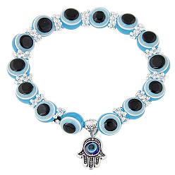 10mm resin, sapphire blue. Blue Glass Evil Eye Beaded Bracelet with Fatima Hand and Demon Eye Charm for Women