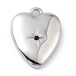 Royal Blue Brass Micro Pave Cubic Zirconia Charms, Long-Lasting Plated, Heart with Star, Royal Blue, 13x10x2mm, Hole: 1mm