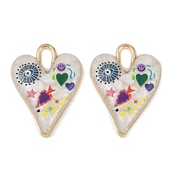 Разноцветный Подвески из эмали и сплава, долговечный, стойки покрытие, реальный 18 k позолоченный, сердце, злые глаза, красочный, 34.5x25.5x5 мм, отверстие : 9x3.5 мм