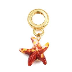 Fuego Ladrillo Dijes colgantes europeos de resina de latón, colgantes con agujeros grandes en forma de estrella de mar, chapado en rack, larga duración plateado, sin plomo y el cadmio, real 18 k chapado en oro, ladrillo refractario, 27 mm, agujero: 6 mm