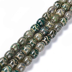 Zig Zag Pattern Tibetan Style dZi Beads Strands, Natural Agate Beads, Dyed & Heated, Oval, Zig Zag Pattern, 13~14x9.5~10mm, Hole: 1.2mm, about 25pcs/strand, 13.39''(34cm)