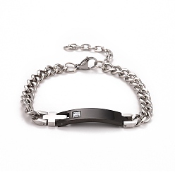 Черный Прямоугольный браслет с кристаллами и стразами, двухцветные украшения из нержавеющей стали для мужчин и женщин, 201 из нержавеющей стали пряжки, чёрные, 304 дюйм (8-7/8 см)