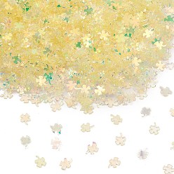 Champagne Yellow Plastic Sequins Beads, Golden Sheen, Sewing Craft Decorations, Clover, Champagne Yellow, 4.5x3.5x0.3~0.4mm