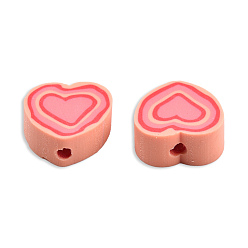 Легкий Лосось Бусины из полимерной глины , сердце, светлый померанцевый, 8~10x9~10.5x4~5 мм, отверстие : 1.2 мм