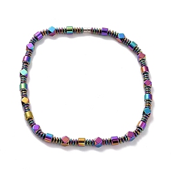 Rainbow Color Disc & Rhombus & Column Synthetic Hematite Beaded Necklace with Magnetic Clasp for Men Women, Rainbow Color, 20.47 inch(52cm)
