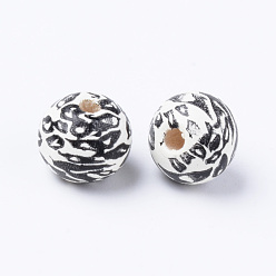 Кремово-белый Расписные бусы из натурального дерева, напечатанный, круглый с леопардовым принтом, кремово-белые, 10x9 мм, отверстие : 2.5 мм