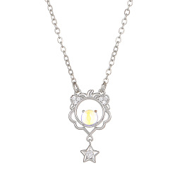 Leo Constellation Rhinestone Pendant Necklace, Platinum Brass Star Necklace, Leo, 16.14~19.69 inch(41~50cm)