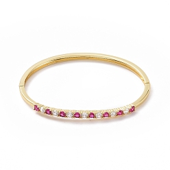 Deep Pink Cubic Zirconia Hinged Bangle, Golden Brass Jewelry for Women, Deep Pink, Inner Diameter: 2-3/8 inch(5.9cm)