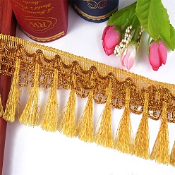 Gold Polyester Ribbon, with Tassels, Clothing Ornament, Gold, 2-1/8 inch(55mm)