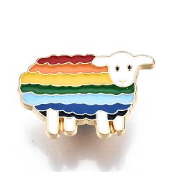 Colorful Alloy Brooches, Enamel Pin, with Brass Butterfly Clutches, Rainbow Sheep, Light Gold, Colorful, 20.5x30x2mm, Pin: 1mm